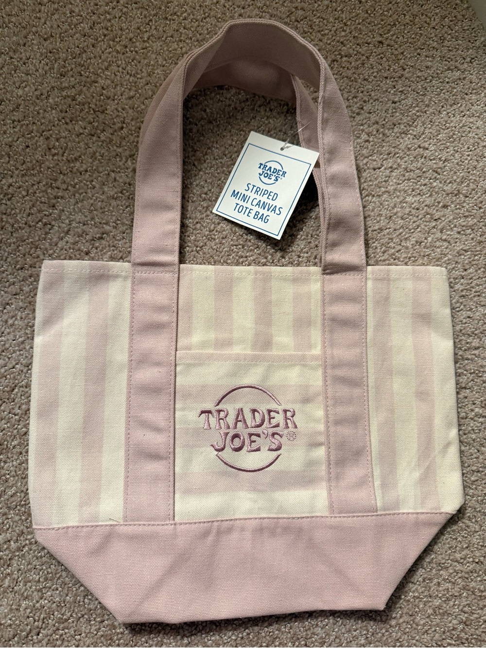 Pink Striped Canvas Tote Bag